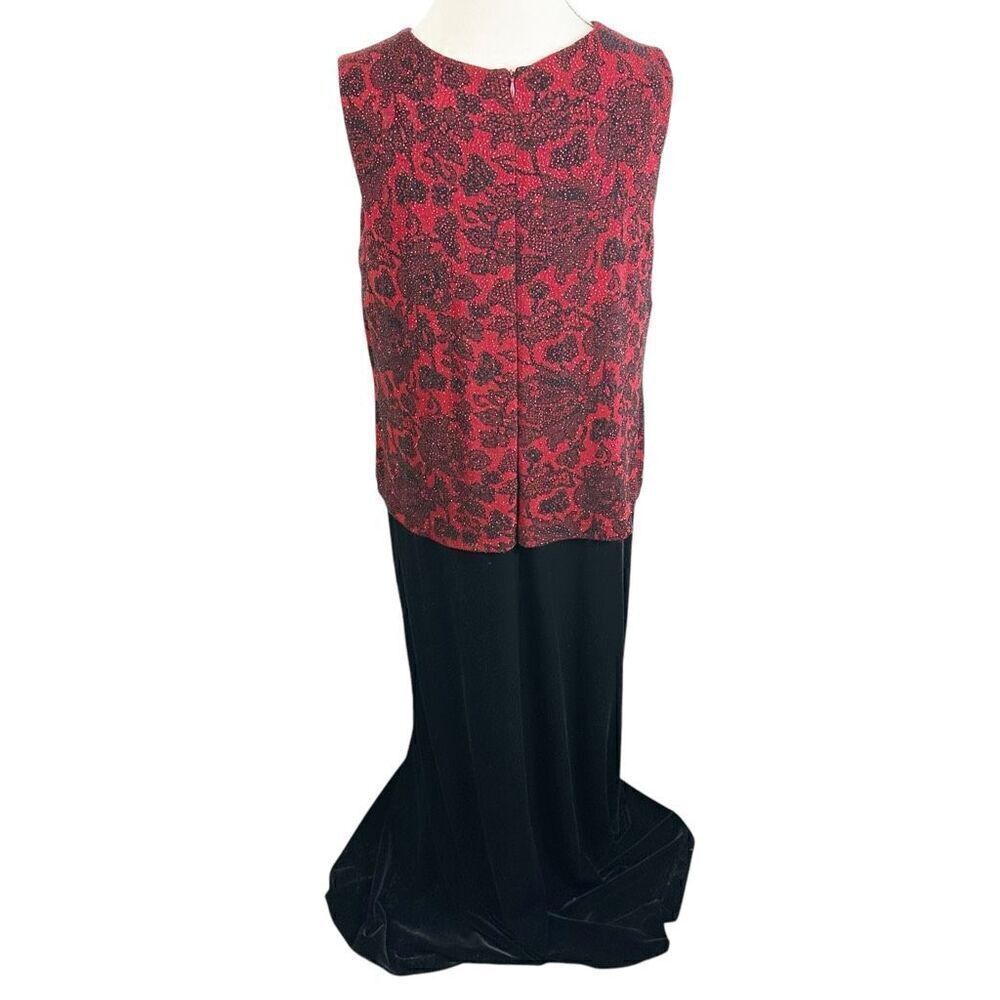 Alex Evenings Red beaded Black Velvet Dress Sleeveless floral Holiday Size 16W - Picture 7 of 10